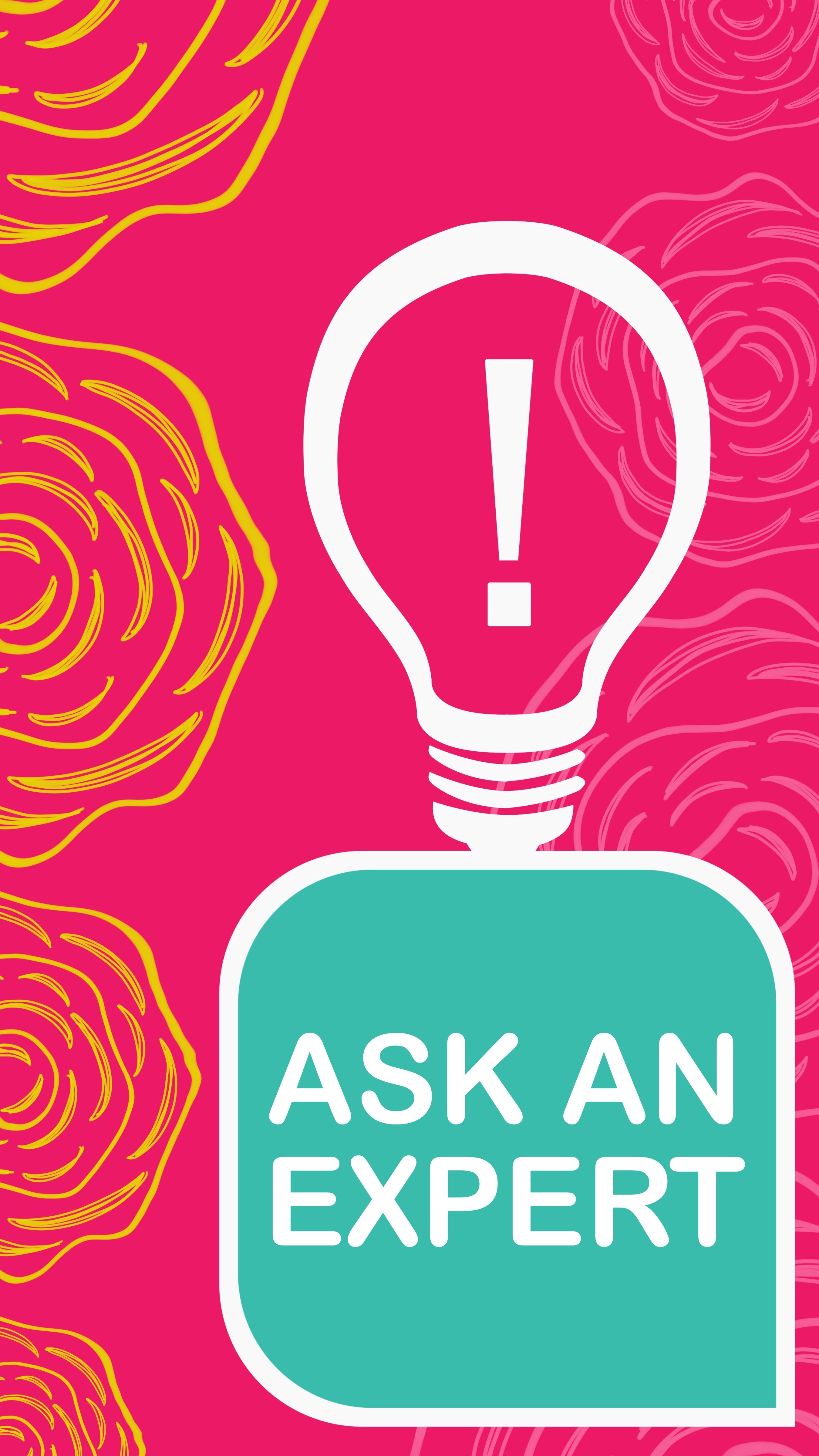 Illustration of a light blub with a thought bubble that says ask an expert.