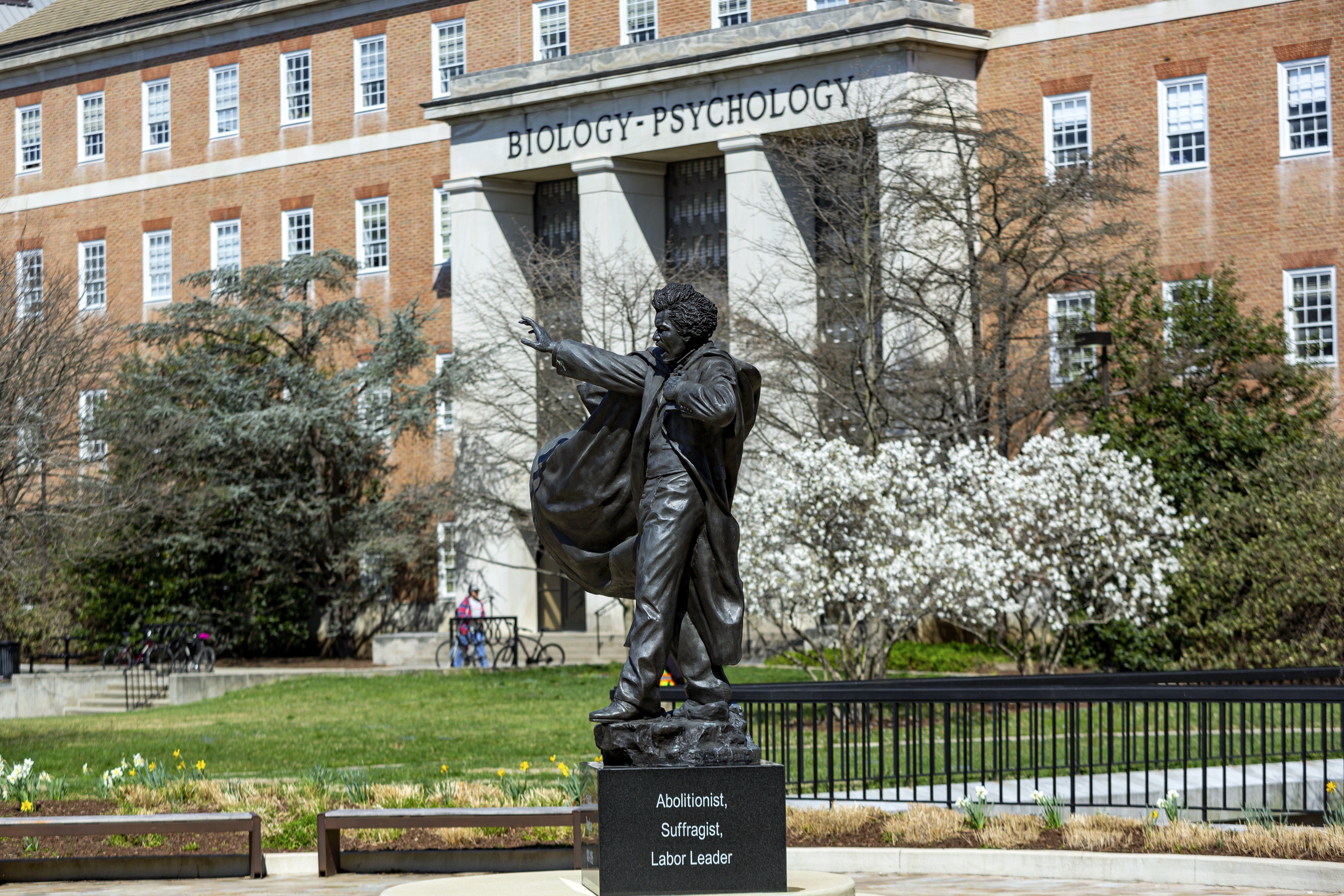 Photo of Frederick Douglass statute at The University of Maryland