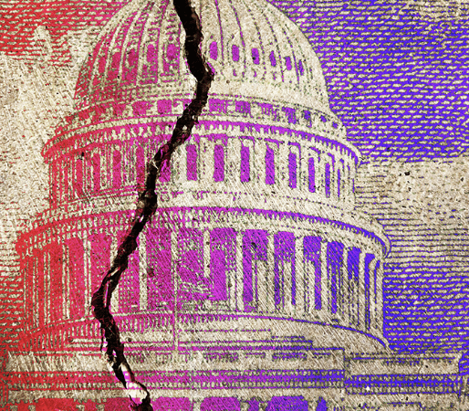 Illustration of the Capitol in Washington, D.C. with a fractured line through it.